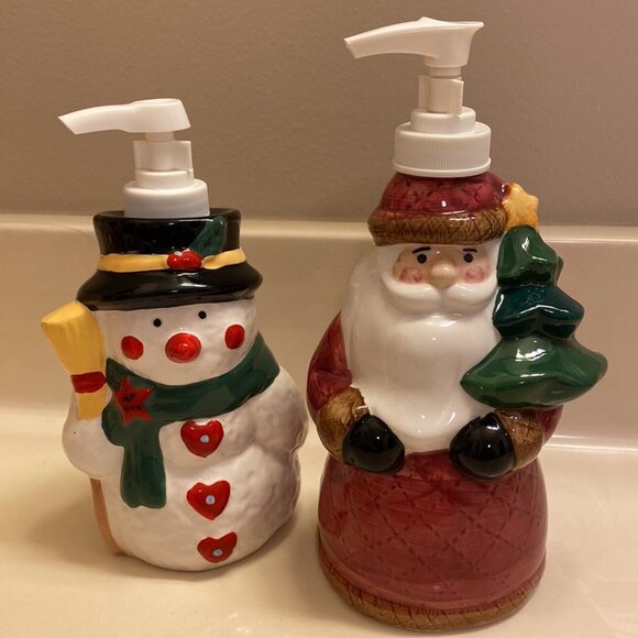 Snowman & Santa Claus Ceramic Soap Dispensers - Picture 1 of 13
